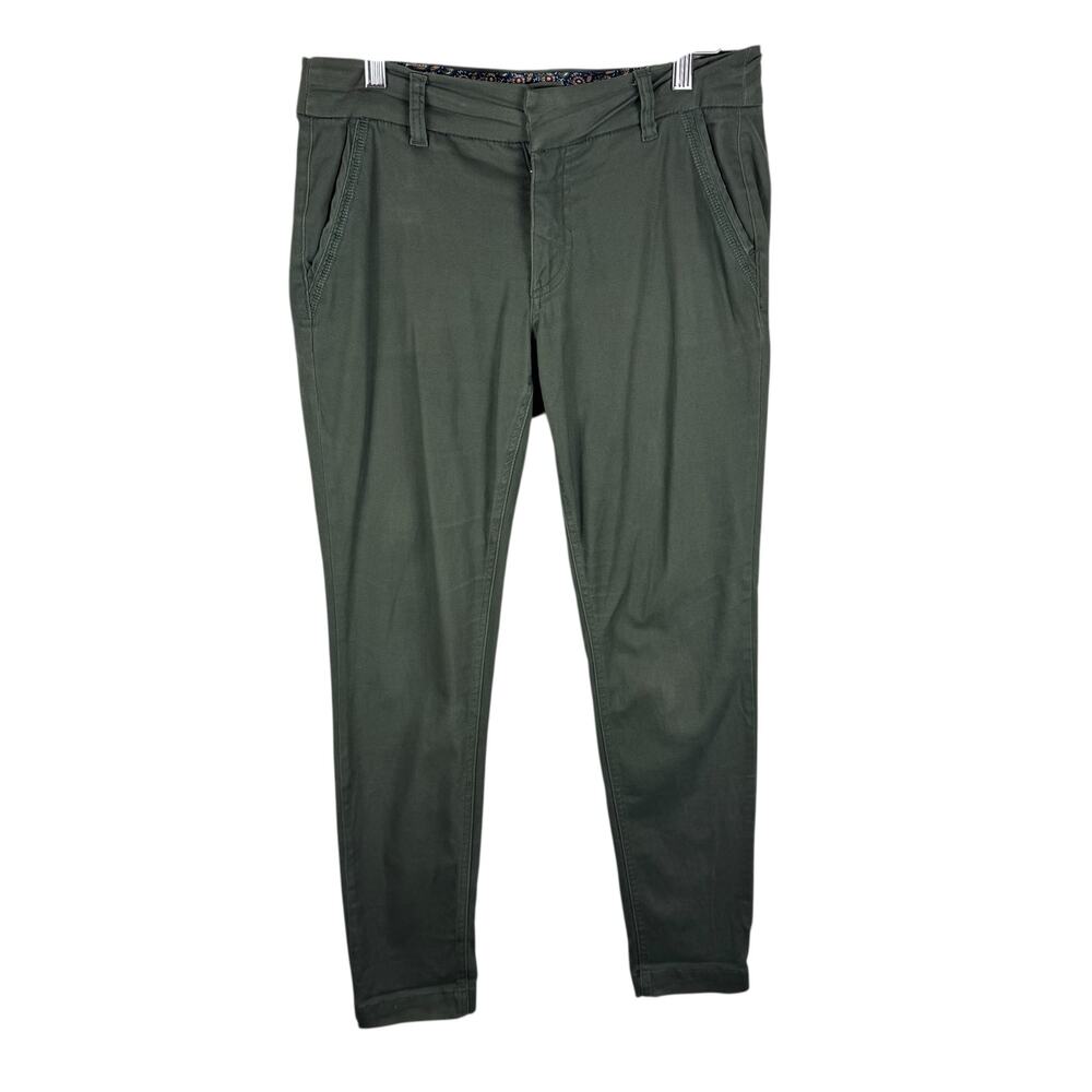 Dictionary Olive Green Mid Rise Skinny Ankle Fit Pants Pockets Embroidered‎ Sz 6
